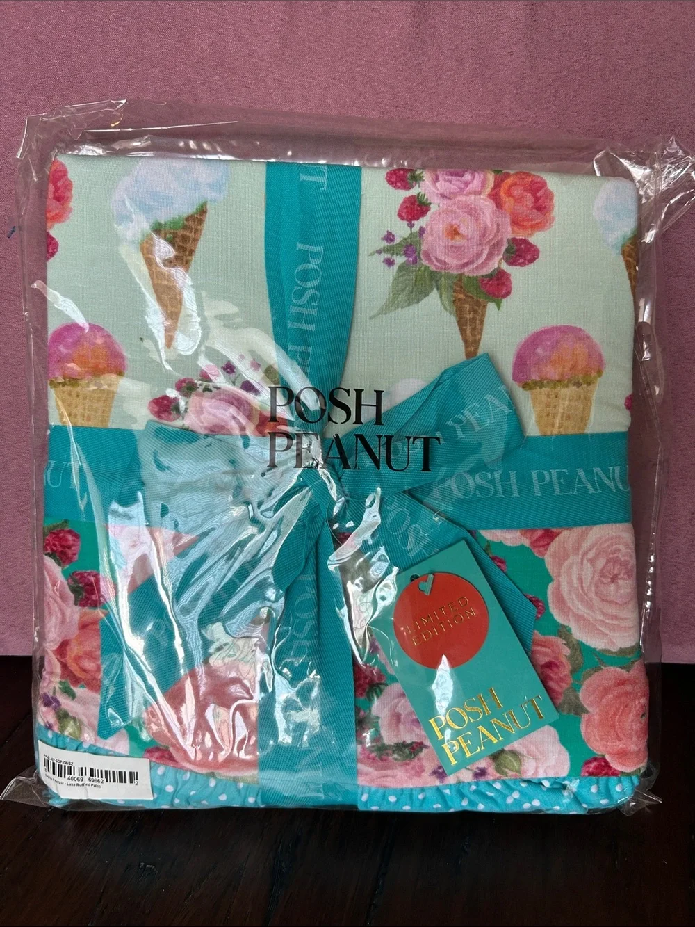 NWT Sophia Luxe - Posh Peanut Mint Quilt with Pink Floral & Ice Cream Cone Print